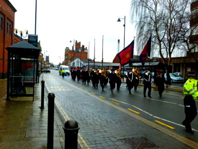 2013-03-21-19 Chalk Farm Band Marching to Open Air in Coopers Square