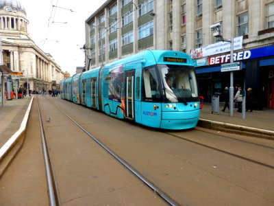 211 (2014) Bombardier Incentros AT65 (Alstom) approaching Old Market Square