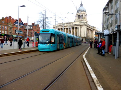 211 (2014) Bombardier Incentros AT65 (Alstom) approaching Old Market Square