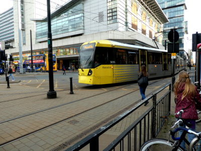 3095 (2016) Bombardier M5000 Flexity Swift @ Picadilly Gardens - Arriving