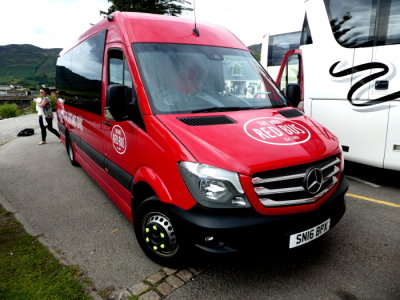 WEE RED Bus of Wdinburgh (SN16 BPX) @ Eileen Donan Castle, Scotland