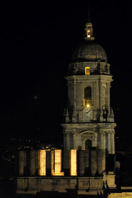 Malaga Cathedral Main Tower at Night