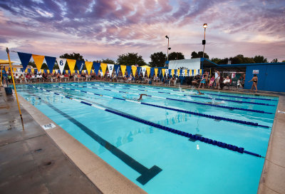 Swimming race in the evening