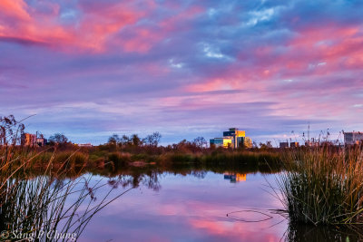 colors of sky at dawn of the city of Irvine