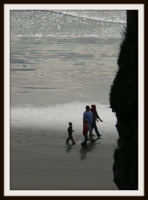 A familys walk on the beach