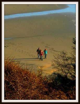 Trio footsteps in the sand