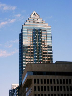 Montreal modern building with tiered roof