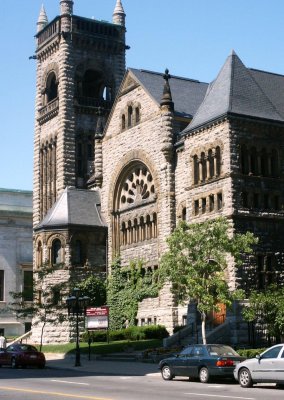 Montreal interesting stone church with minarets and four towers