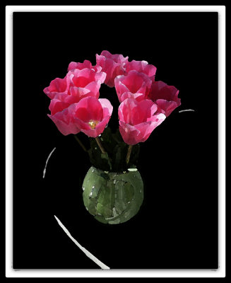 Artistic_Tulips in green vase_watercolor