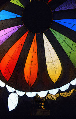 Looking up inside a hot air balloon
