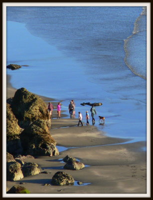 Sand walkers at low tide on Harris Beach