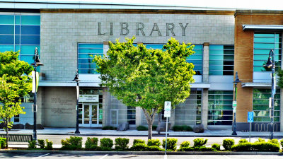 Medford Library side view on Central