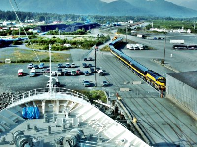 Ship and Train meet in Alaska