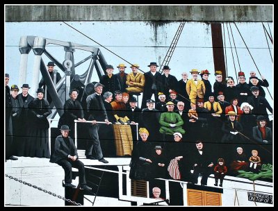 Juneau dock mural of ship passengers