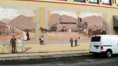 Mural showing transportation then and now