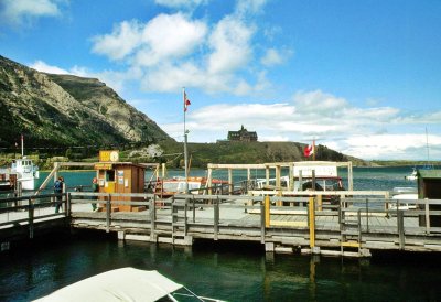 Waterton Lake Dock Hotel in background