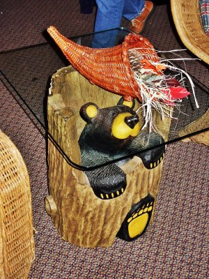 Carved bear glass table base