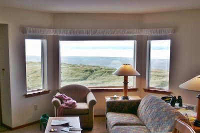 View of beach from condo living room