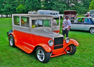 Orange and white and draws spectators