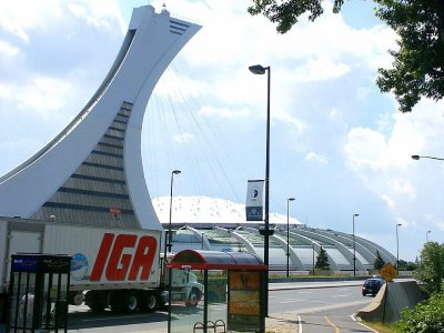 Montreal Olympic Stadium with leaning tower