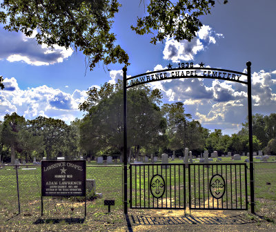 The Lawrence Cemetary and chapel sign.