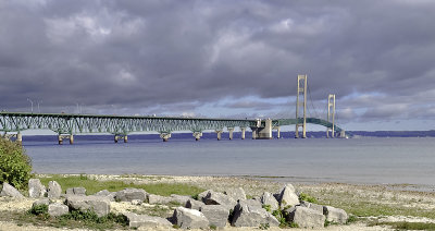 The Macinac Bridge connects the lower and upper peninsulas of Michigan