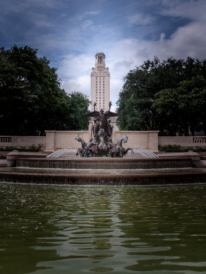 The UT Tower and reflecting pool