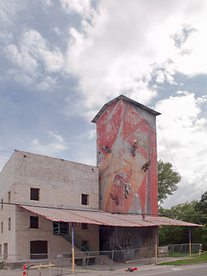 Historic Feed MIll Building in Johnson City, Texas apparently under renovation  