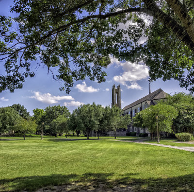 A wide view from behind the chapel