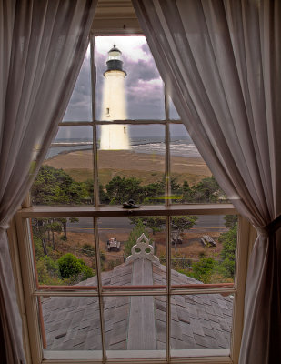 Photoshopped image Lighthouse placed in window image