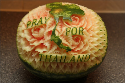 Fruit carving - Watermelon Pray for Thailand