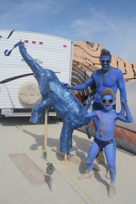 Blue Dad and Son with Blue Elephant