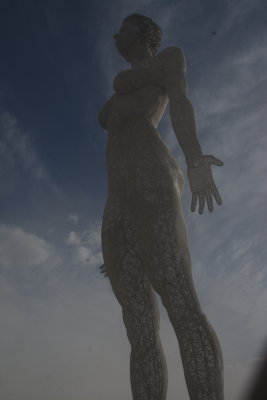 Over 30 ft tall Steel Female Nude Sculpture in Deep Playa 3