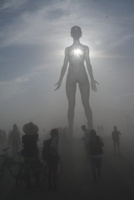 Over 30 ft tall Steel Female Nude Sculpture in Deep Playa 6