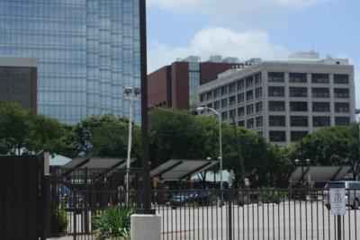 DART Rail Stop with El Centro in Background along with the garage