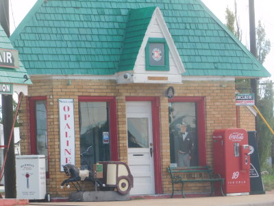 Recreation of a Sinclair Gas Station-notice childs riding horse