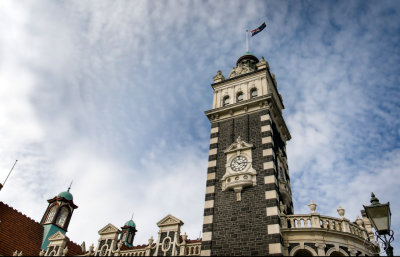 Dunedin Railway Station clock tower.