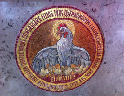 On front of altar of Dominus Flevit (Jesus Wept):