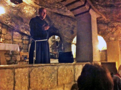 In the Basilica of the Nativity:  Fr. David telling us about St Jerome's Chapel.