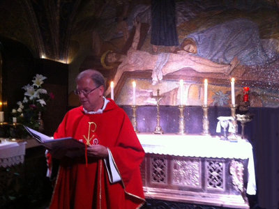 Father David preparing for Mass on Calvary.