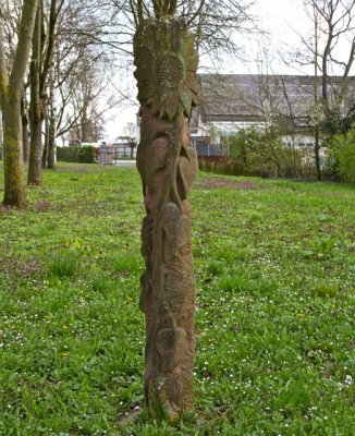 Tree trunk that was carved in churchyard.  There were several of there