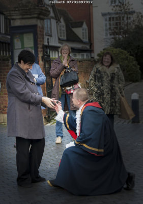 Alcester town crier proposes to his lady in public.