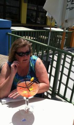 Ft Myers Beach, Julie enjoying a cocktail