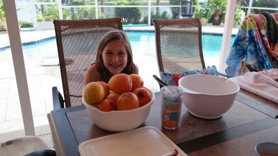 picked mangos, chutney, ice cream, bread