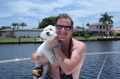 Dennis and Mojo pulling up to the house