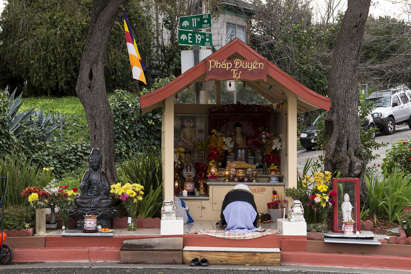 2/8/2015  Buddhist shrine at the corner of 11th Avenue and East 19th Street in Oakland, California
