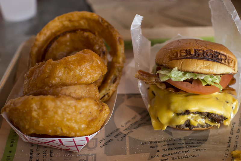 BurgerFi Cheeseburger and Crispy Onion Rings