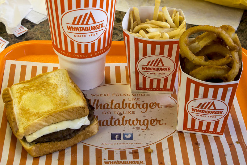 Whataburger Patty Melt with Fries and Onion Rings