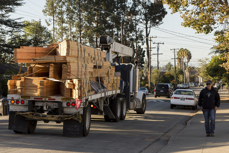 Roof trusses being delivered