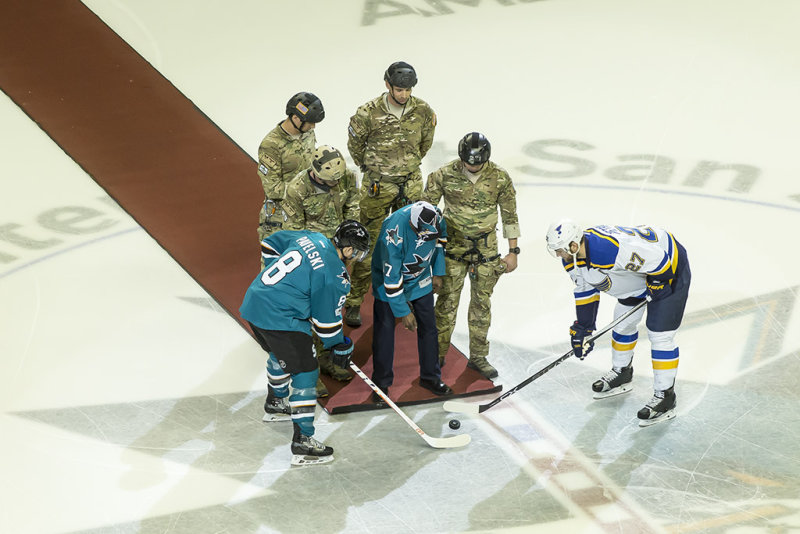 Ceremonial puck drop by World War II Veteran and Purple Heart Recipient PFC Isaiah Breaux to honor Military Appreciation Night i